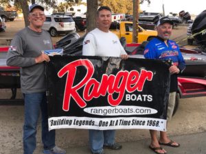 3 men holding Ranger Boats banner
